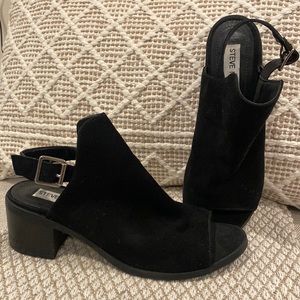 Black suede open back shoe